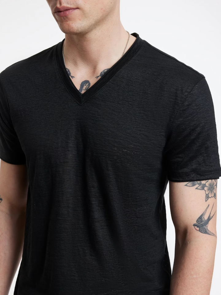 LINEN V-NECK T-SHIRT (BLACK) - JOHN VARVATOS