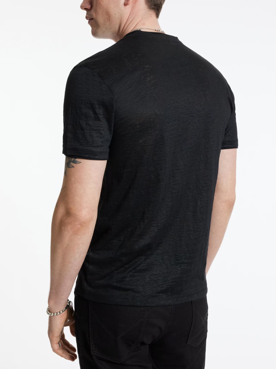 LINEN V-NECK T-SHIRT (BLACK) - JOHN VARVATOS