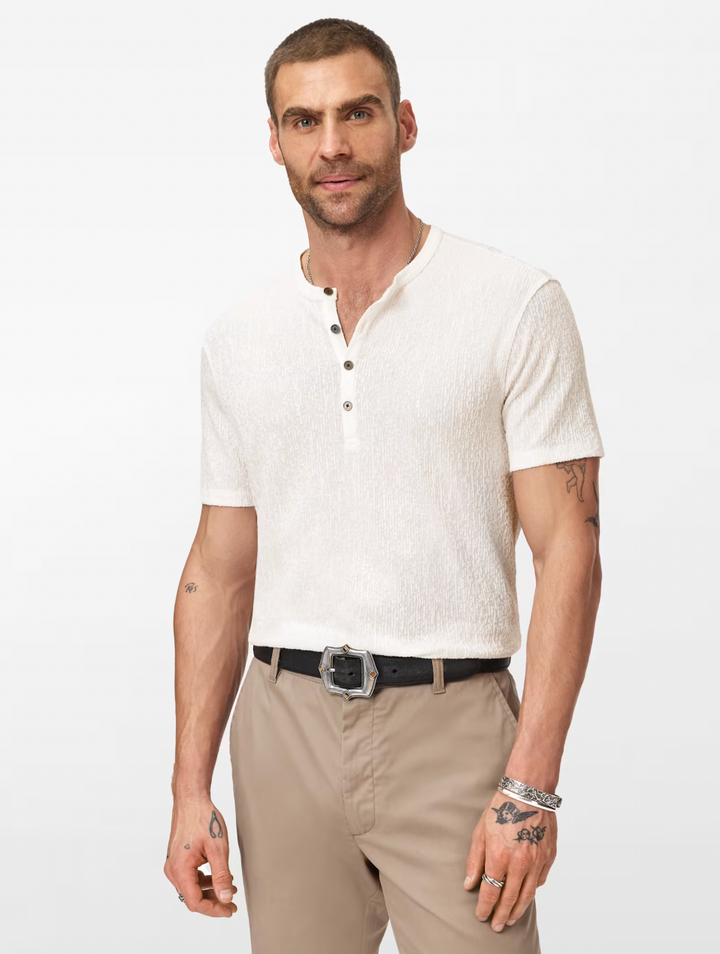 EGON SS TEXTURED HENLEY (WHITE) - JOHN VARVATOS