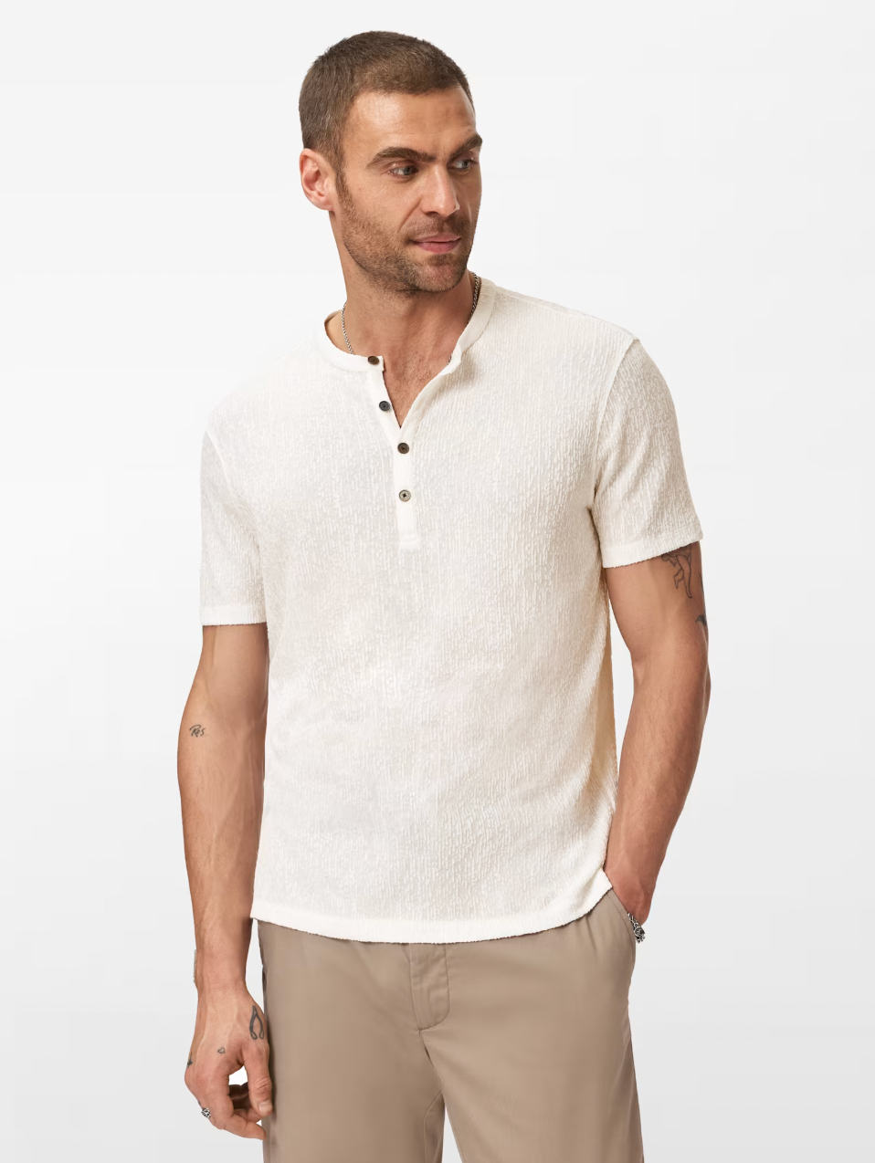 EGON SS TEXTURED HENLEY (WHITE) - JOHN VARVATOS