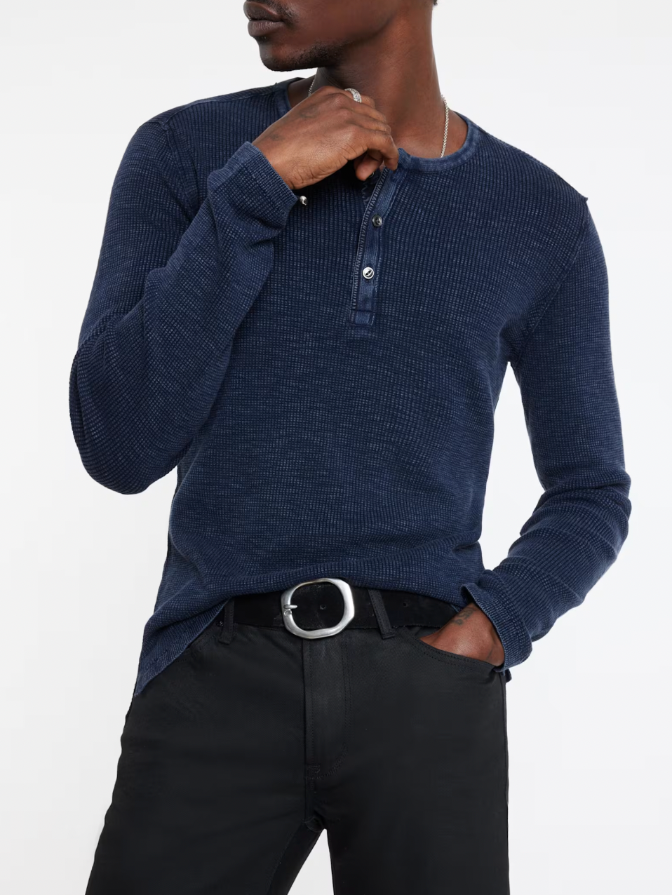 MEMPHIS WAFFLE HENLEY (NAVY) - JOHN VARVATOS