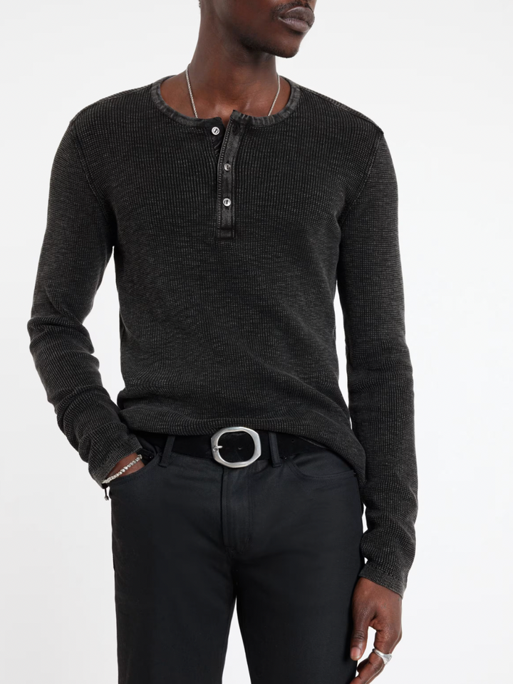 MEMPHIS WAFFLE HENLEY (BLACK) - JOHN VARVATOS