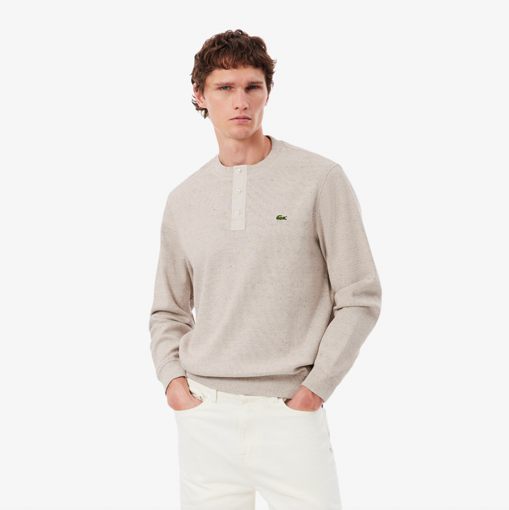 KNIT HENLEY SWEATER (LIGHT GREY) - LACOSTE