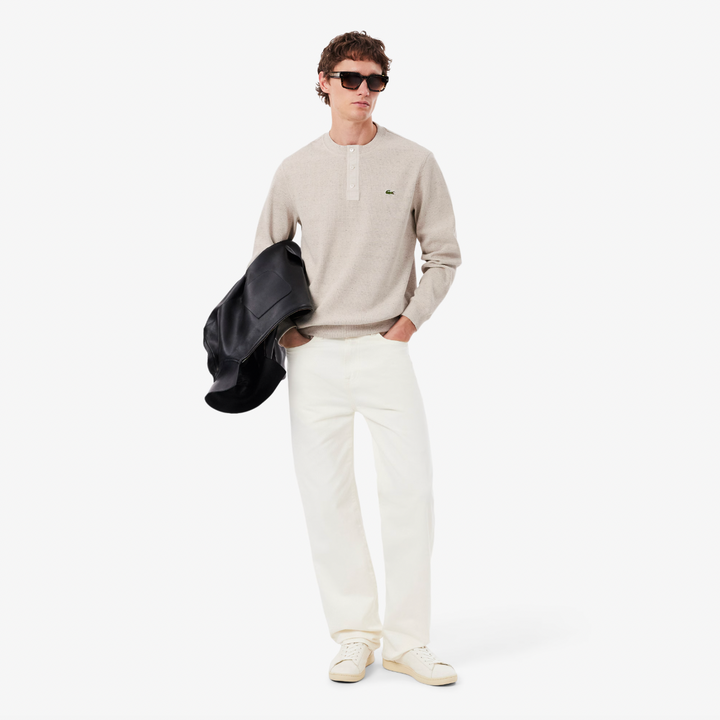KNIT HENLEY SWEATER (LIGHT GREY) - LACOSTE