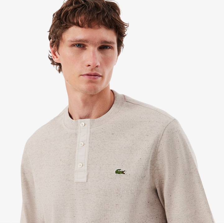 KNIT HENLEY SWEATER (LIGHT GREY) - LACOSTE