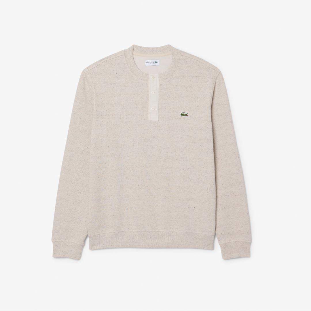 KNIT HENLEY SWEATER (LIGHT GREY) - LACOSTE