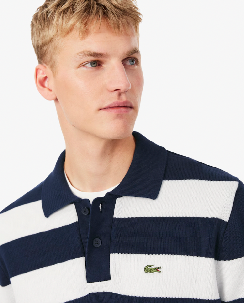 STRIPED L/S SWEATER POLO (NAVY) - LACOSTE