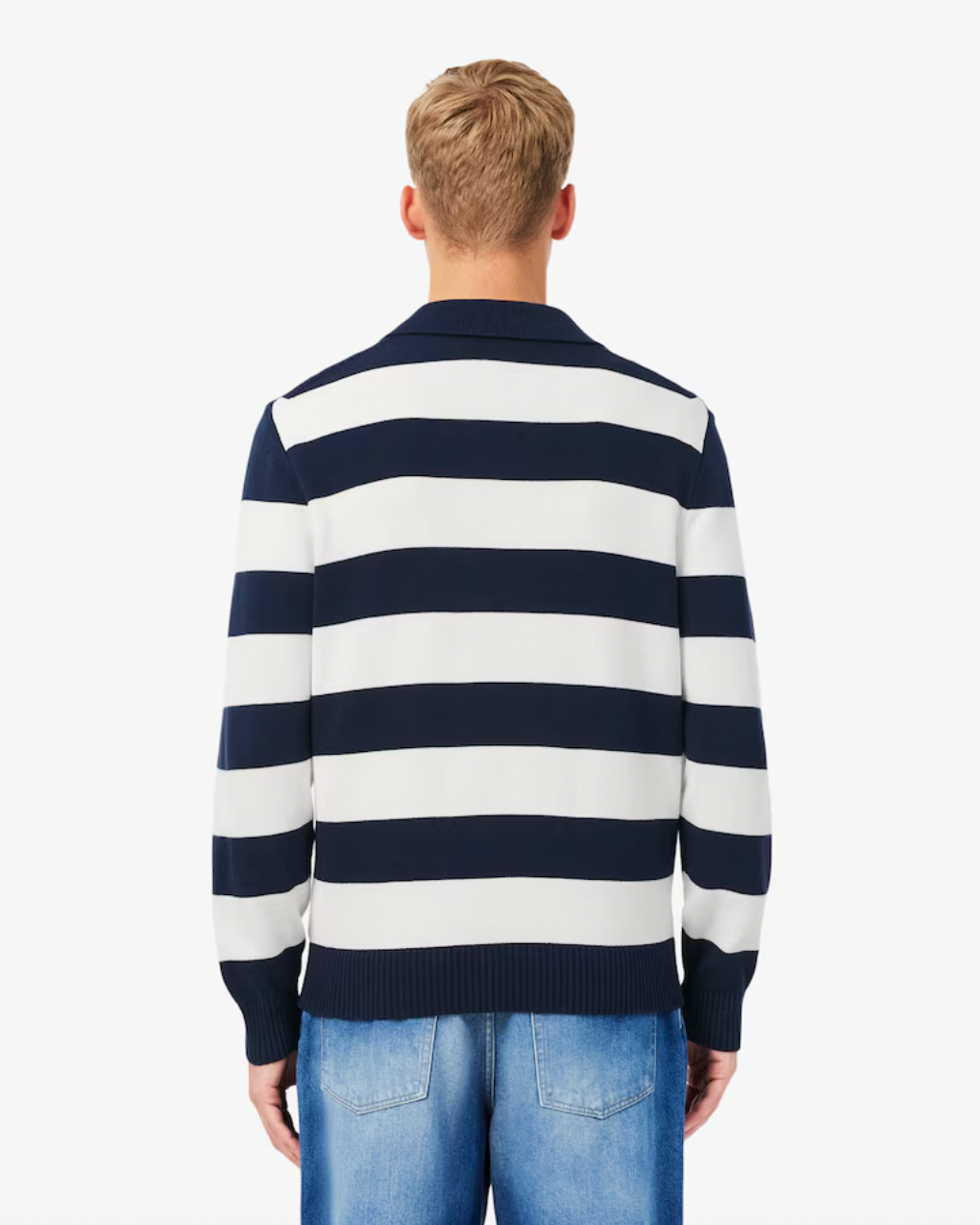 STRIPED L/S SWEATER POLO (NAVY) - LACOSTE