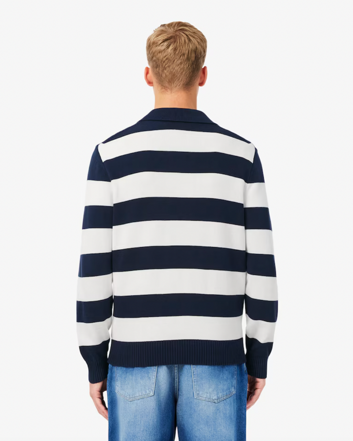 STRIPED L/S SWEATER POLO (NAVY) - LACOSTE