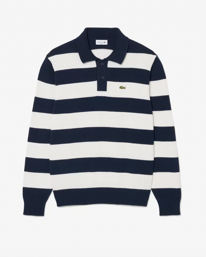 STRIPED L/S SWEATER POLO (NAVY) - LACOSTE