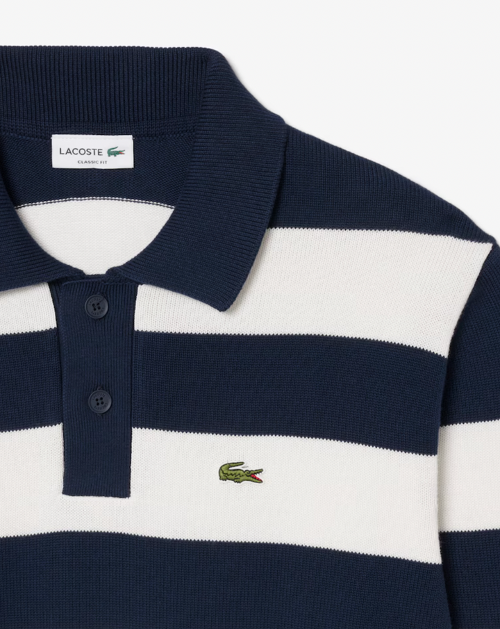 STRIPED L/S SWEATER POLO (NAVY) - LACOSTE