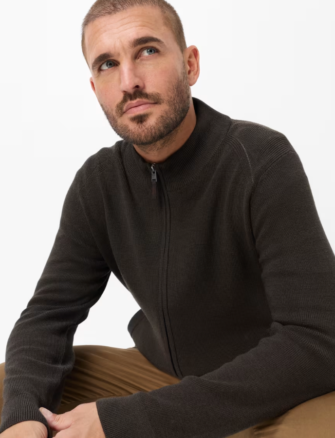 JOHN FULL ZIP SWEATER (CHOCOLATE) - BRAX
