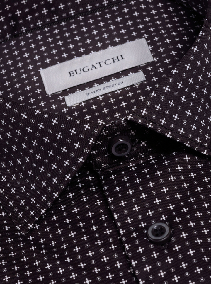 MILES SHORT SLEEVE SHIRT (BLACK/WHITE) - BUGATCHI