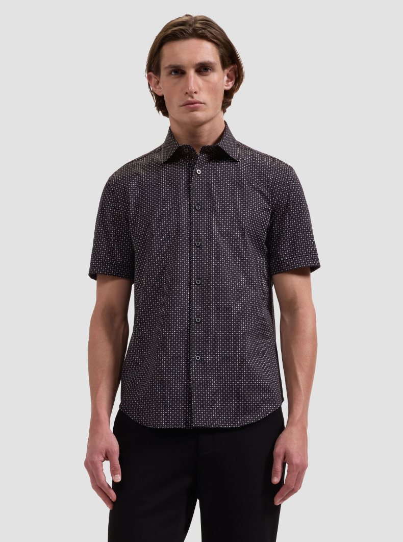 MILES SHORT SLEEVE SHIRT (BLACK/WHITE) - BUGATCHI
