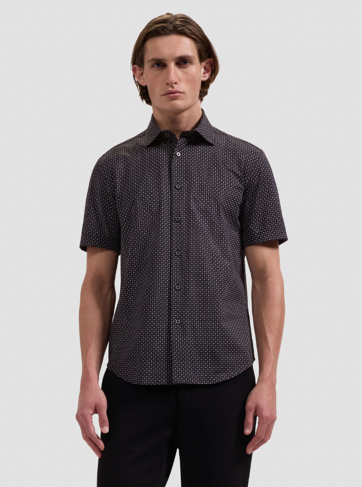 MILES SHORT SLEEVE SHIRT (BLACK/WHITE) - BUGATCHI