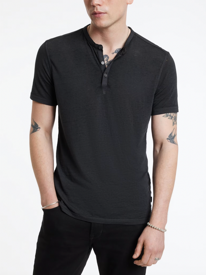 S/S BURNOUT HENLEY (CHARCOAL) - JOHN VARVATOS