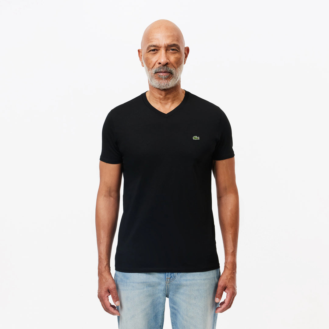 V-NECK COTTON T-SHIRT (BLACK) - LACOSTE