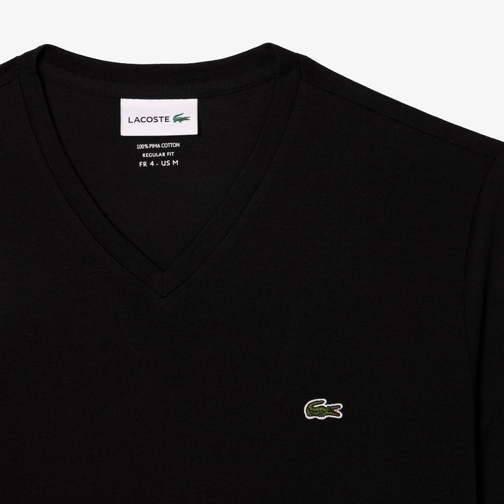 V-NECK COTTON T-SHIRT (BLACK) - LACOSTE