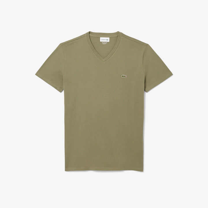 V-NECK COTTON T-SHIRT (KHAKI) - LACOSTE