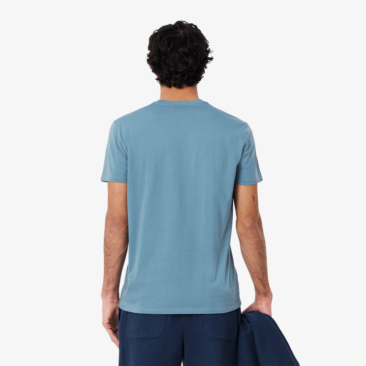 V-NECK COTTON T-SHIRT (BLUE) - LACOSTE