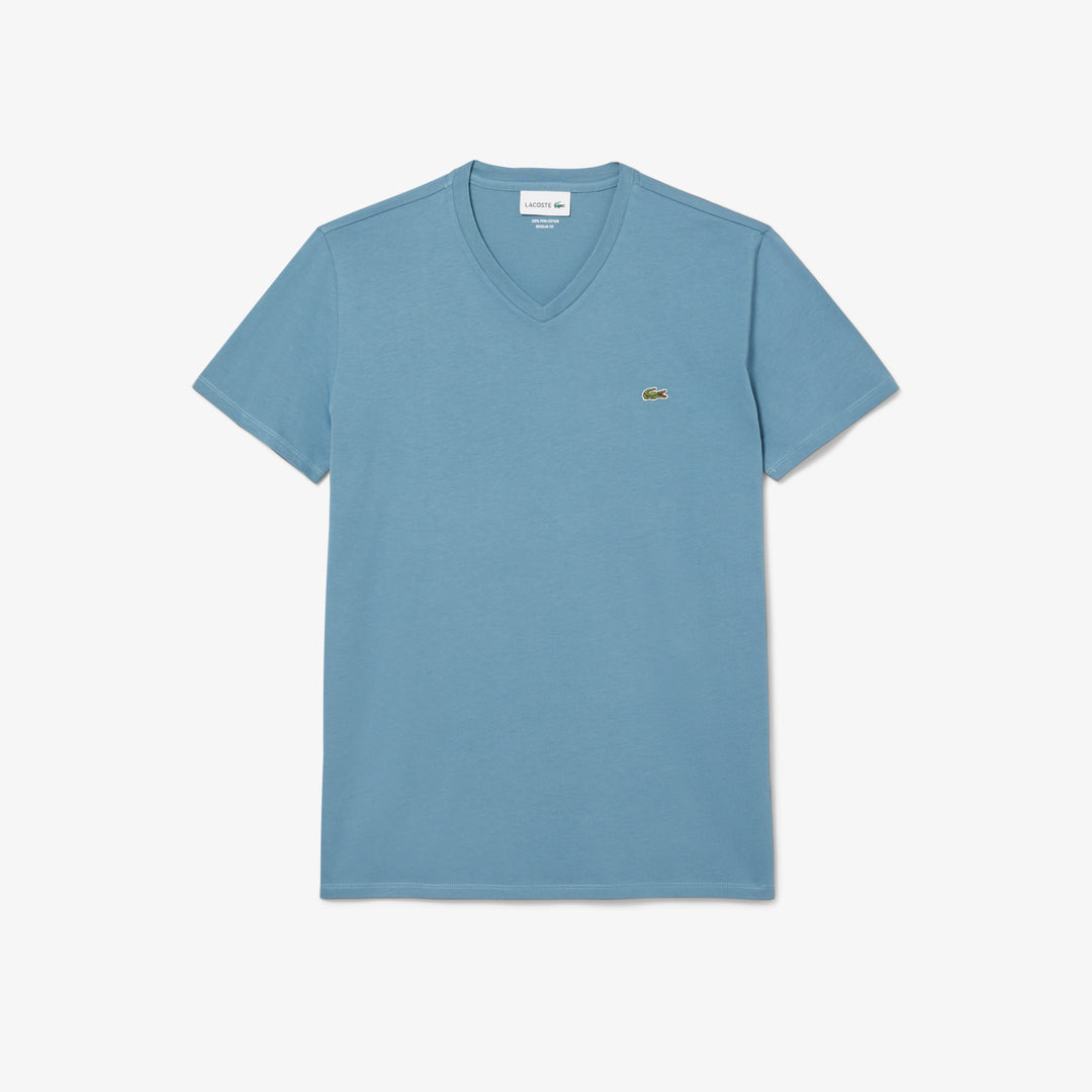V-NECK COTTON T-SHIRT (BLUE) - LACOSTE