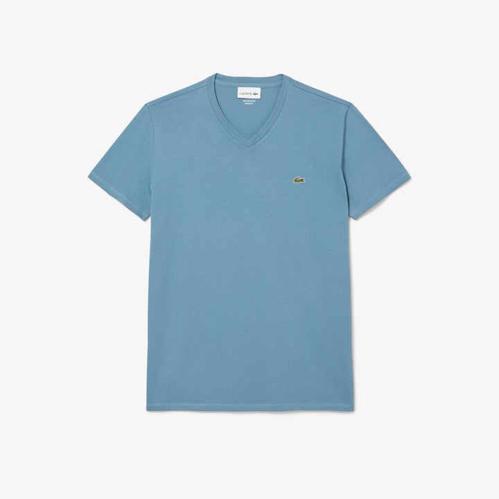 V-NECK COTTON T-SHIRT (BLUE) - LACOSTE