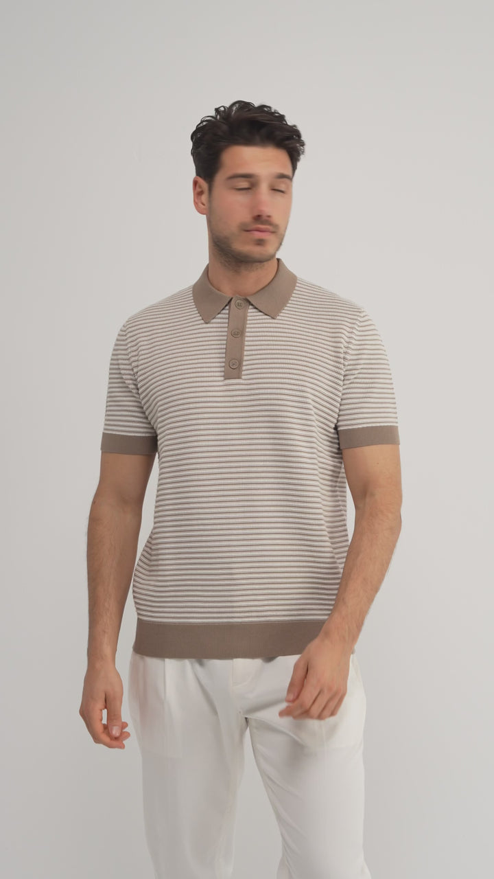 KNIT STRIPE POLO (TAUPE) - BLUE INDUSTRY