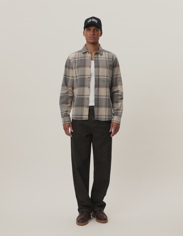 JEREMY CHECK FLANNEL SHIRT (GREY MELANGE) - LES DEUX