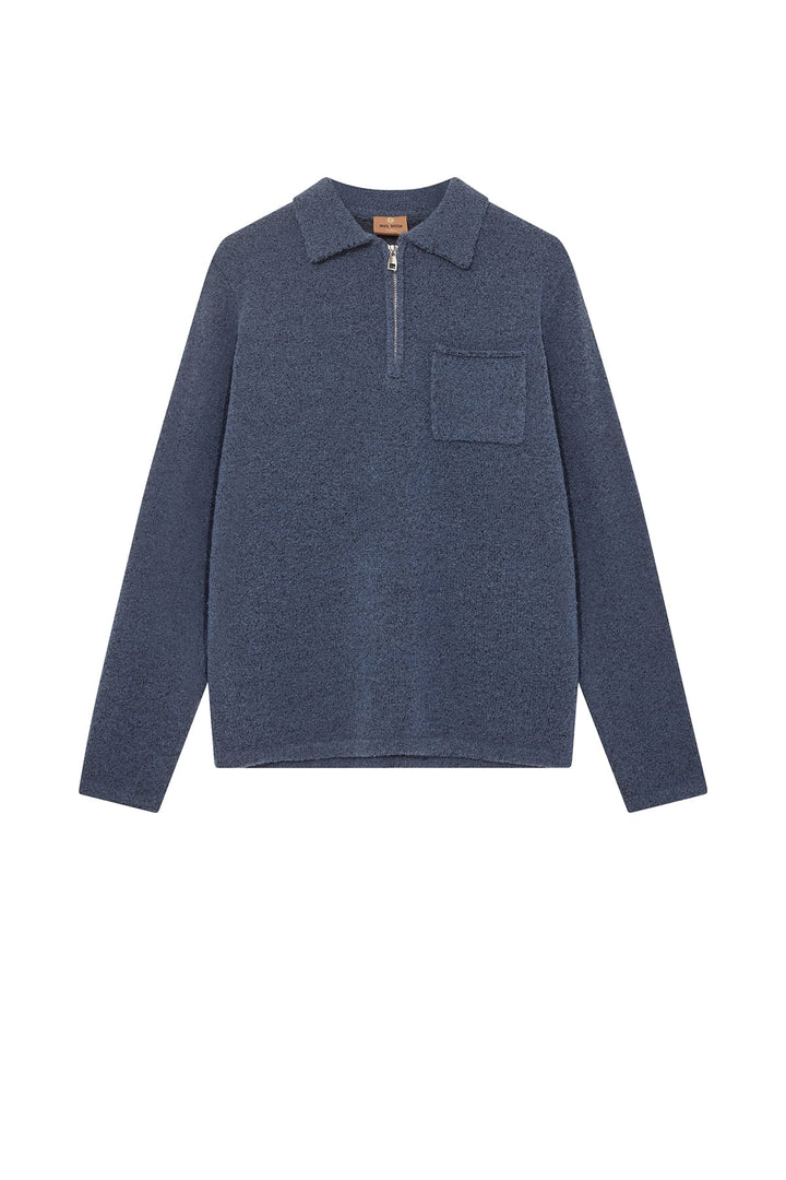 RYAN SOFT ZIP POLO PULLOVER (BLUE) - MOS MOSH GALLERY