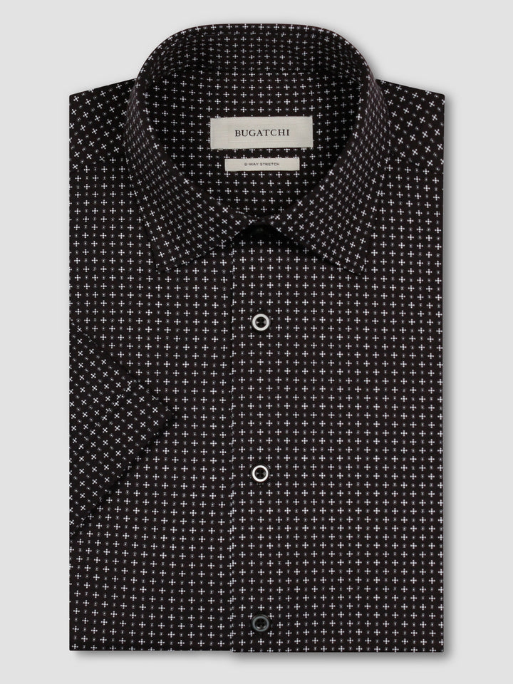 MILES SHORT SLEEVE SHIRT (BLACK/WHITE) - BUGATCHI