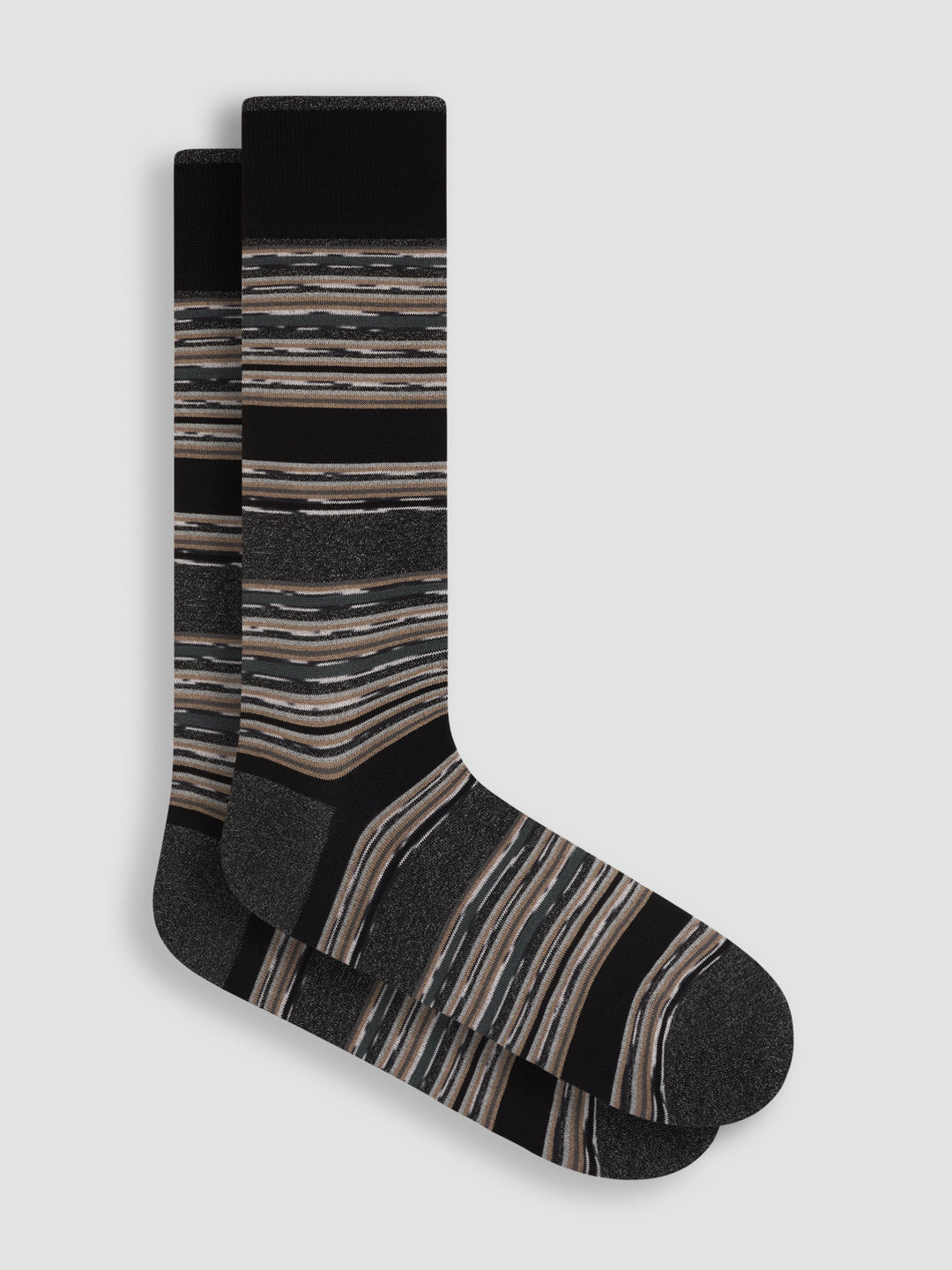 DRESS SOCKS STRIPES (BLACK/MOCHA) - BUGATCHI