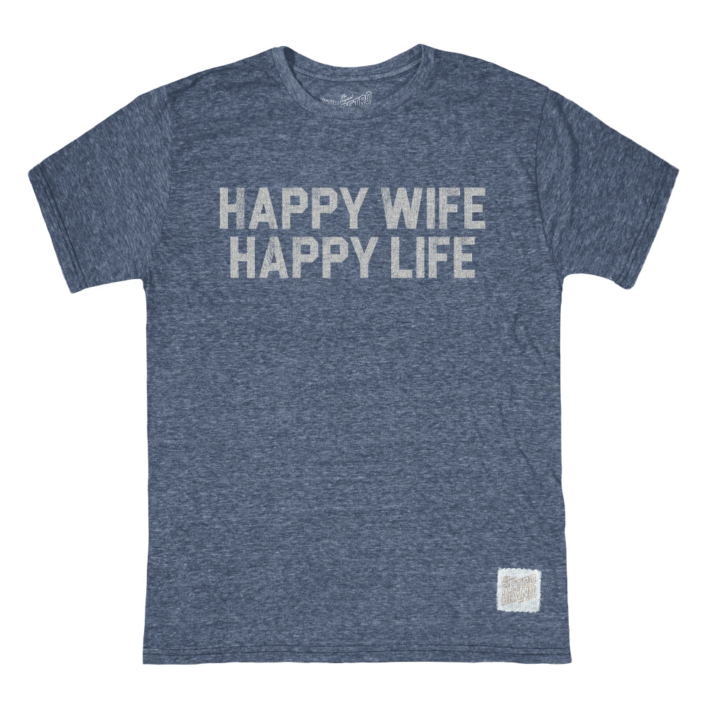 HAPPY WIFE HAPPY LIFE T-SHIRT (BLUE) - RETRO BRAND