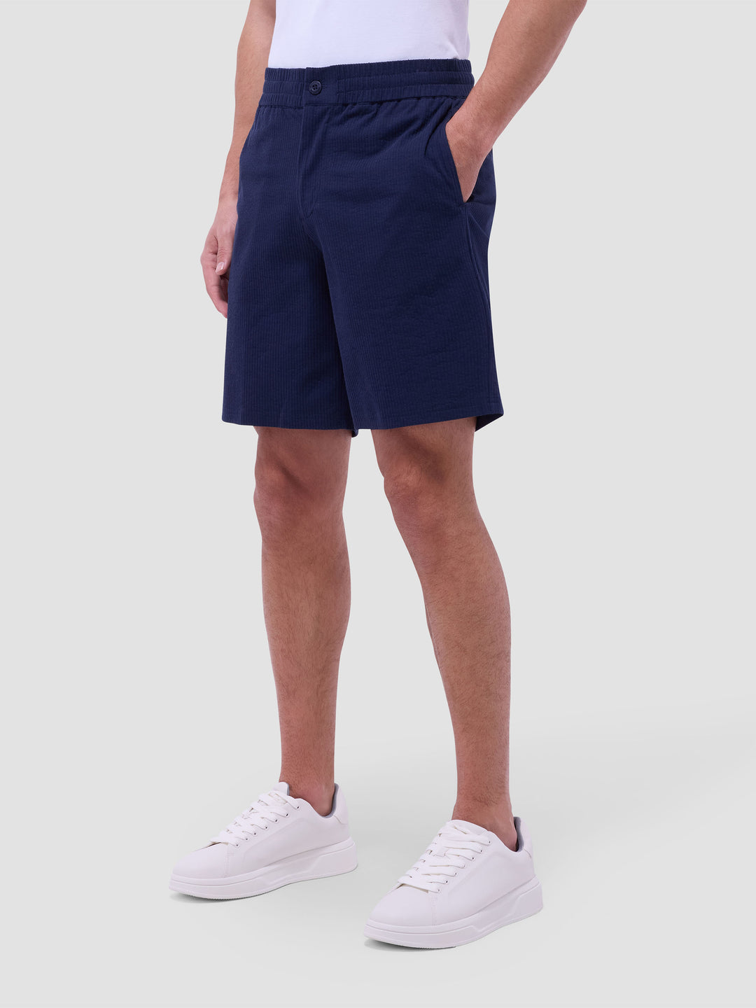 SEERSUCKER DRAWSTRING SHORT (NAVY) - BUGATCHI