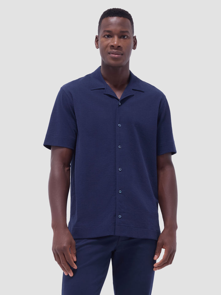 SEERSUCKER CAMP SHIRT (NAVY) - BUGATCHI