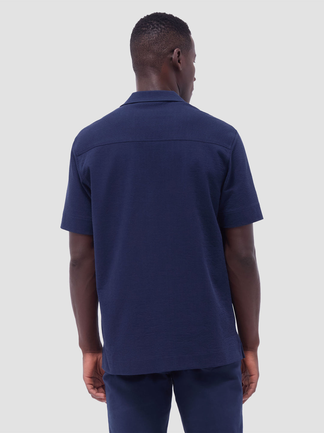 SEERSUCKER CAMP SHIRT (NAVY) - BUGATCHI