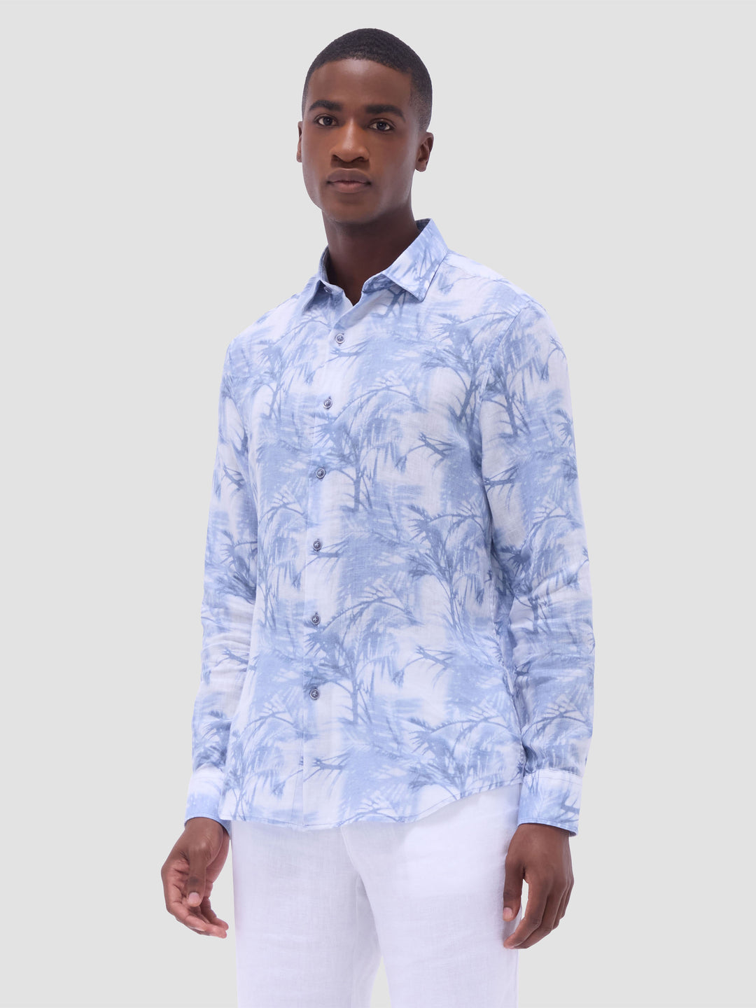 JULIAN LINEN SHAPED SHIRT (STEEL BLUE) - BUGATCHI