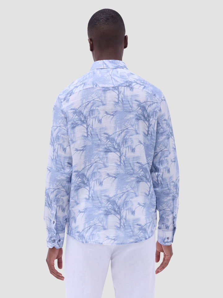 JULIAN LINEN SHAPED SHIRT (STEEL BLUE) - BUGATCHI