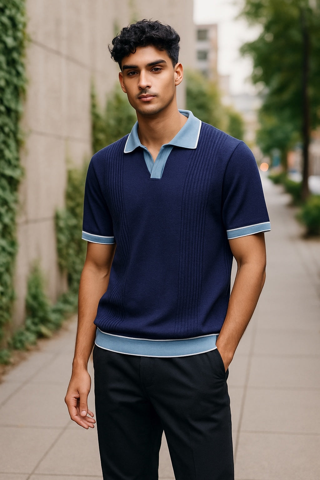 JOHNNY COLLAR KNIT (NAVY) - 7 DOWNIE