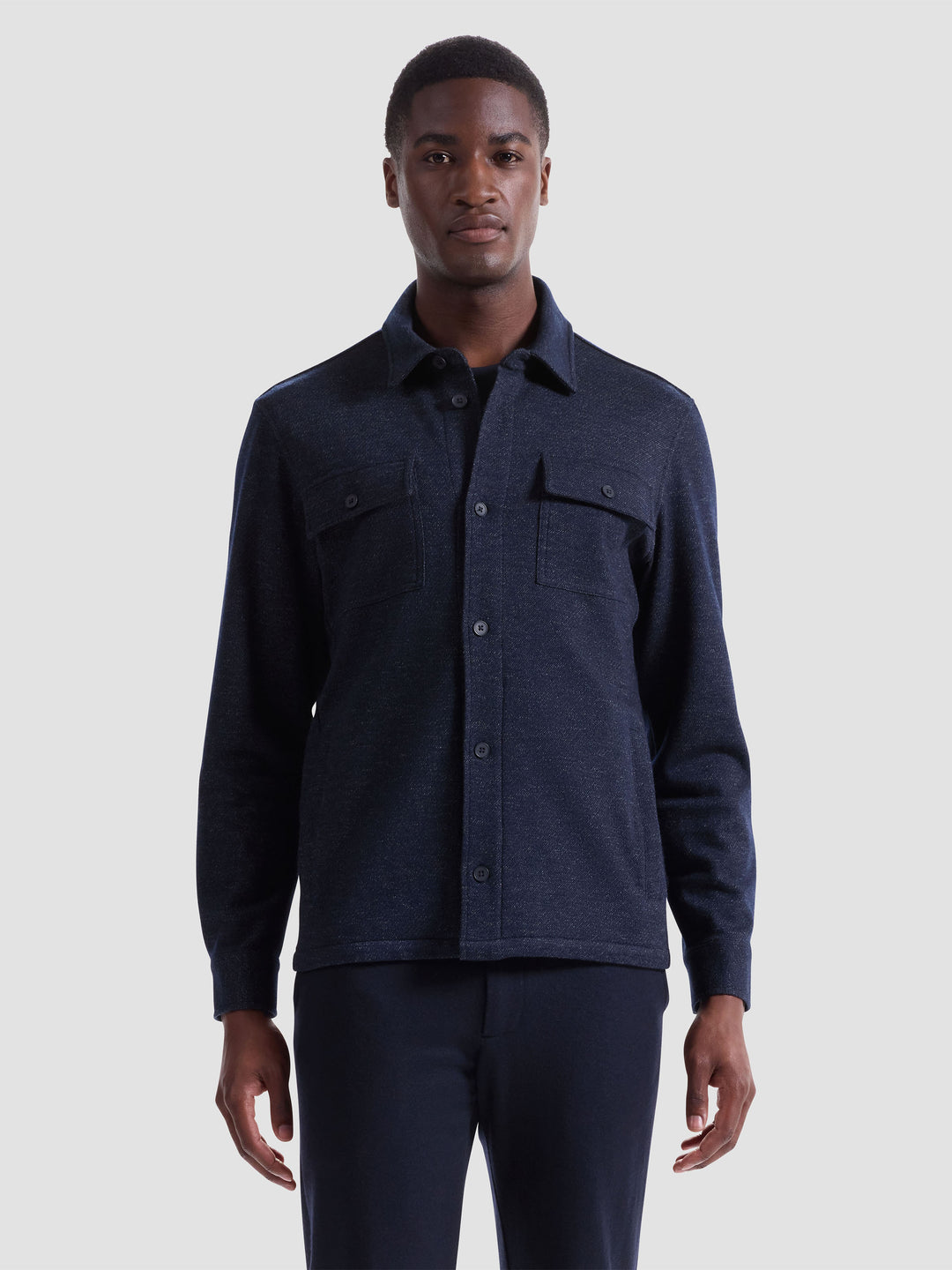TWILL KNIT OVERSHIRT (NAVY) - BUGATCHI