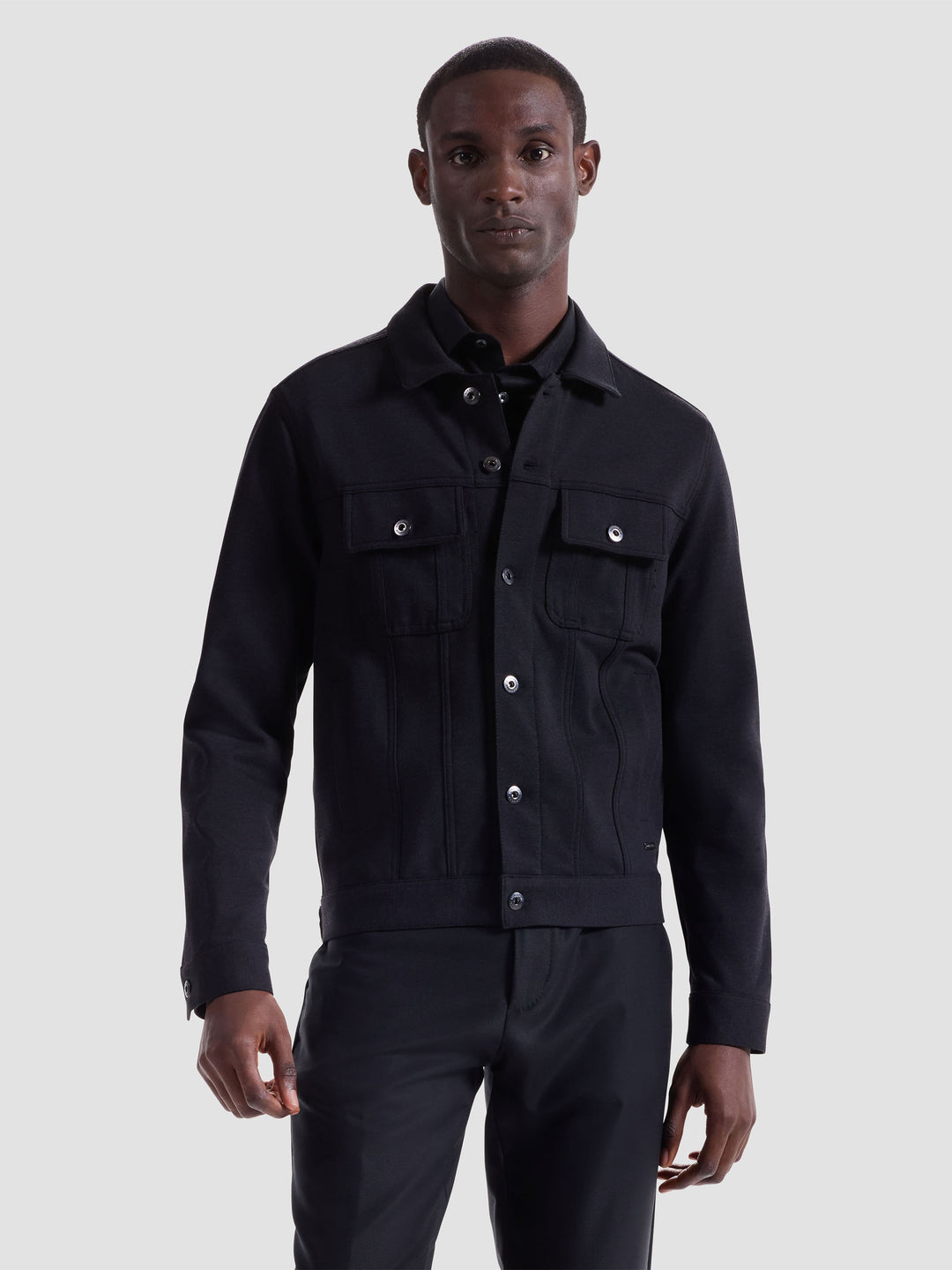 KNIT DENIM JACKET (BLACK) - BUGATCHI