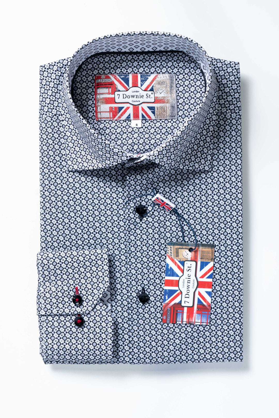 COMBO PRINT LONG SLEEVE SHIRT (BLACK)  - 7 DOWNIE