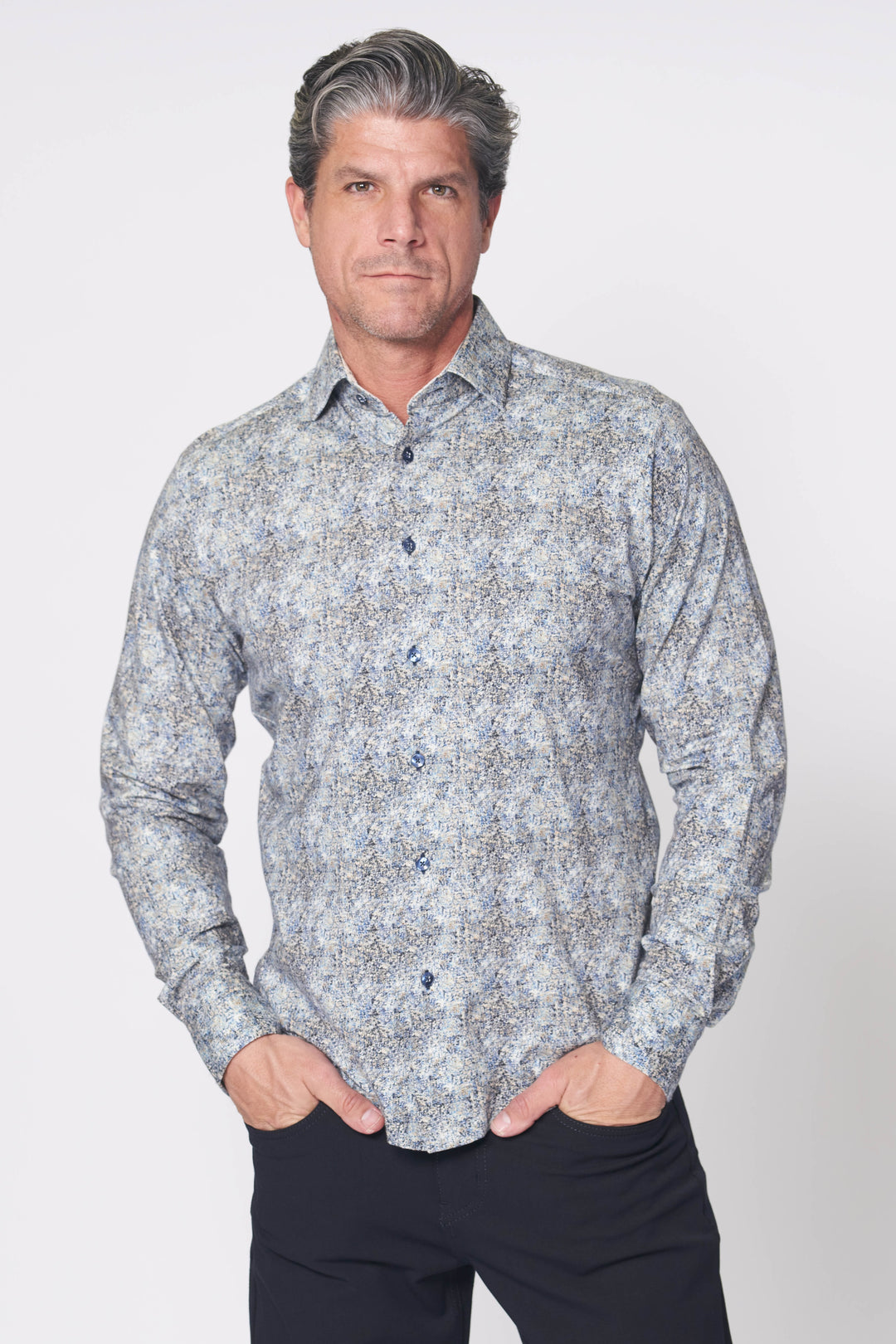 ABSTRACT PRINT LONG SLEEVE SHIRT (MULTI) - 7 DOWNIE