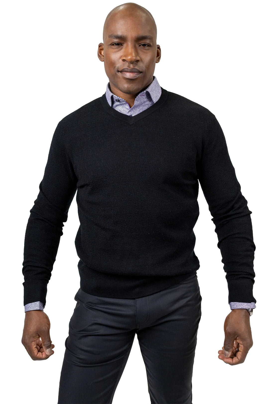 ELTON V-NECK SWEATER (BLACK) - 7 DOWNIE